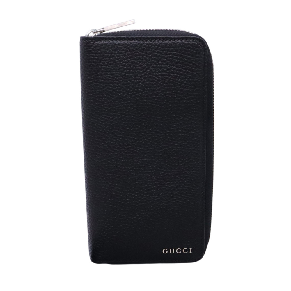 GUCCI Leather Logo Zip-Around Wallet 822043 Long Black Men's